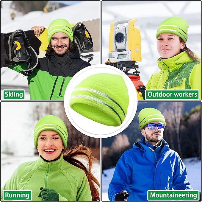 JenPen 3 Pcs Safety Beanie Reflective Hat Winter High Visibility Unisex Knit Beanie Hat Running Cap Headwear for Men Women