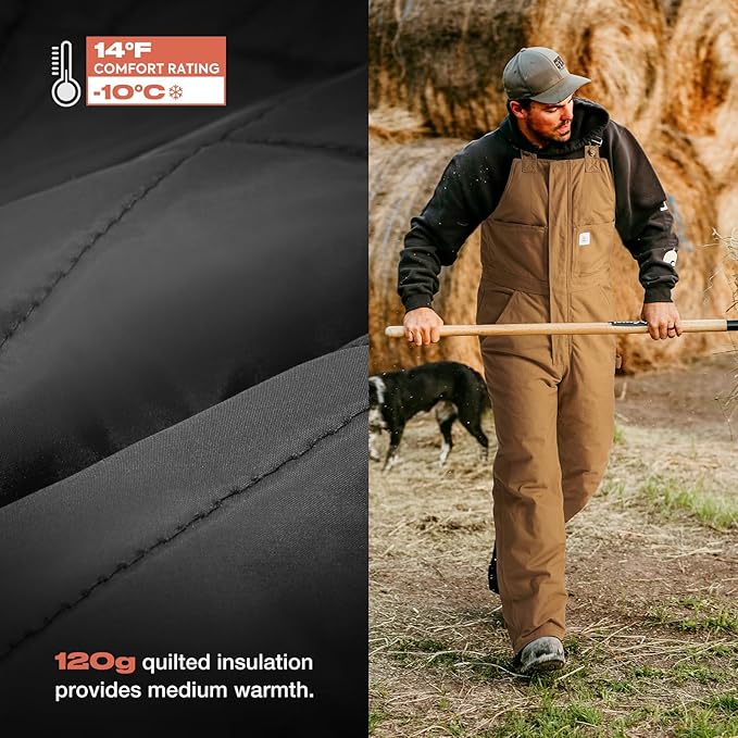 HISEA Men's Insulated Bib Overalls, Winter Water Resistant Duck Canvas Overall, Loose Fit Utility Workwear for Cold Weather