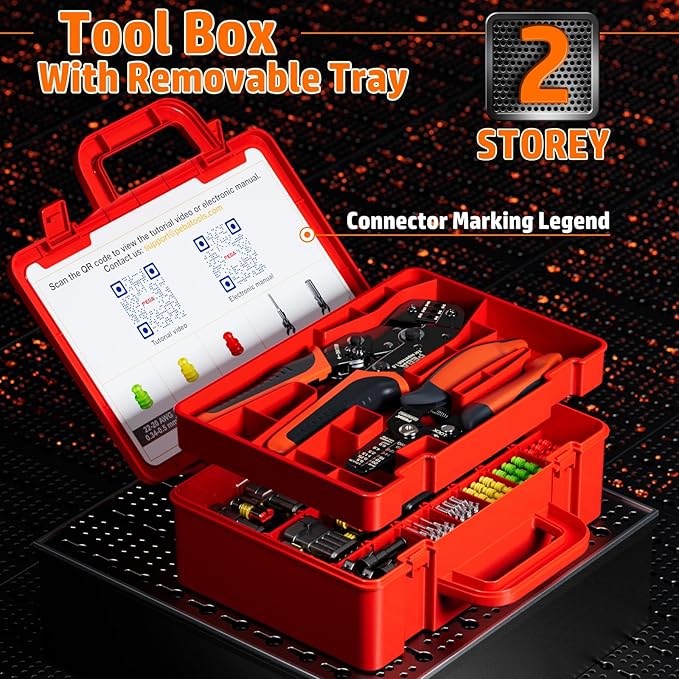 PEBA Waterproof Automotive Electrical Connectors Kit, Automotive Male/Female 1/2/3/4/5/6-Pin and Ratchet Crimping Tool AWG22-14, Ideal for Cars, Motorcycles & Boats | Wire Stripper, Pin Removal Tool