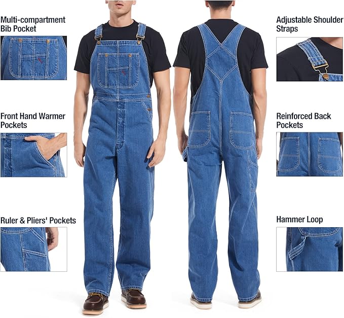 HISEA Men's Denim Bib Overalls, Men's Overalls Workwear with Adjustable Straps and Convenient Tool Pockets