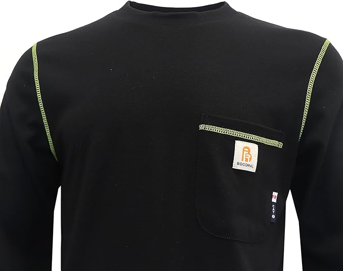 BOCOMAL FR Shirts for Men Lightweight Crew Long Sleeve Flame Resistant/Fire Retardant Shirt…
