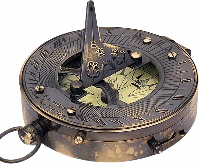 Vintage Navigational Compass Functional Tool Home & Table Decor Nautical Sundial Compass Round Brass Finish