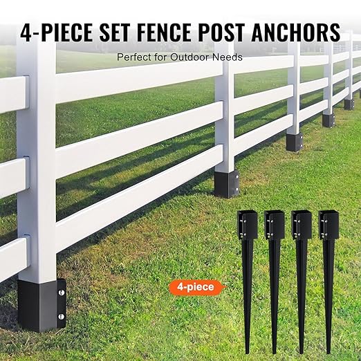 VEVOR Fence Post Anchor, 4-Pack Ground Spike, 36x4x4 OD (3.5x3.5 ID), Durable Metal, Black Powder Finish, Ideal for Mailbox, Deck, and Garden Railings