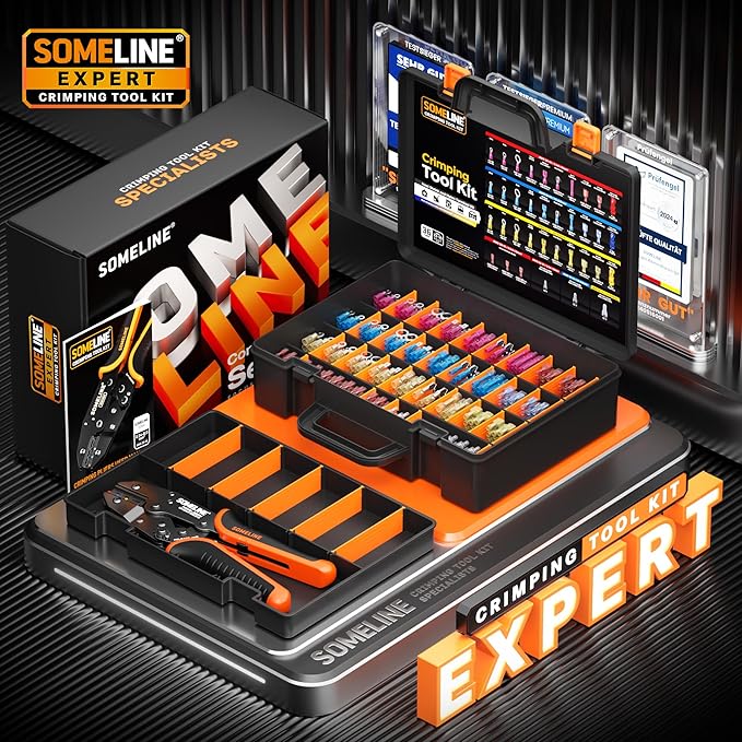 SOMELINE Crimping Tool for Heat Shrink Connectors Kit, 22-10 AWG Ratchet Crimping Pliers, with 36 Size Marine Grade Heat Shrink Terminals and Nylon Disconnect Terminals, Wire Crimping Tool Kit