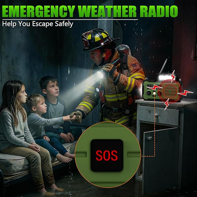 Emergency Radio Hand Crank Solar, 10000mAh/37000mWh Emergency Weather Radio, Hand Crank Solar Radios with NOAA/AM/FM, Cell Phone Charger, Headphone Jack, Flashlight for Indoor Outdoor