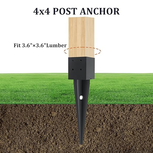 2 Pcs 4x4 Fence Post Anchor Ground Spike 16" (Inner Size 3.6"x3.6") Black Powder Coated–Mailbox Post Anchors, for Deck,Fence,Railing,Mailbox..