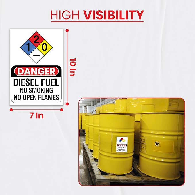4 x DANGER Diesel Fuel NFPA Sign | 10 x 7 Inch Vinyl Diesel Fuel Decals | UV-resistant Diesel Stickers for Fuel Tank | Diesel Fuel Stickers