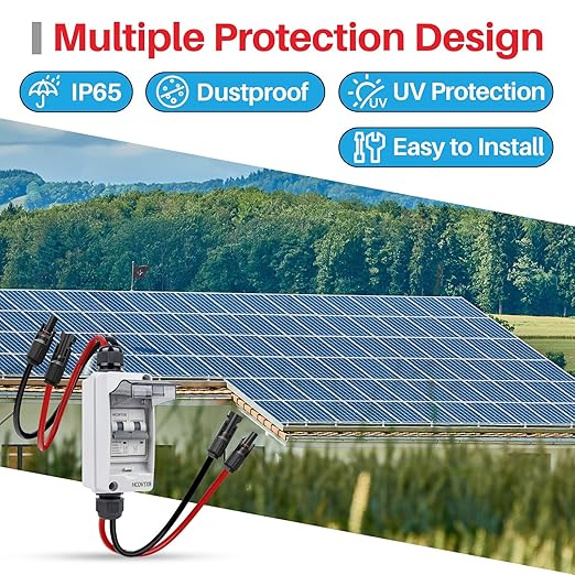 Solar Panel Disconnect Switch 63A 550V DC PV Disconnect Switch with Solar Cable, IP65 Outdoor Solar Circuit Breaker for Solar Panels Home Battery Systems(63A 550V)