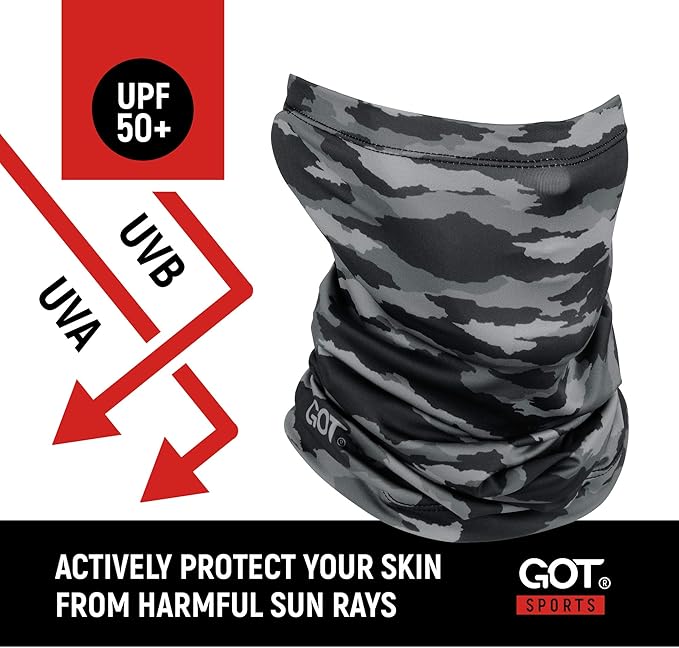GOT Sports UPF 50+ Fishing Neck Gaiter - UV Face Mask Sun Protection for Men & Women - Camo SPF Face Cover Gator
