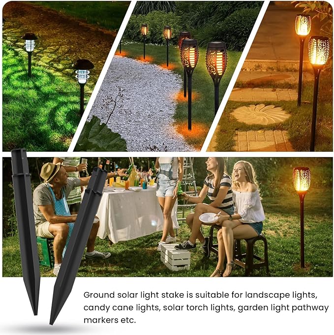 SDTC Tech 6-Pack ABS Ground Spikes (Only Fit for Round Pole of 0.83" Inside Diameter) Solar Torch Light Garden Plastic Ground Stakes for Garden Light Pathway Markers, 8.2 Inch Length