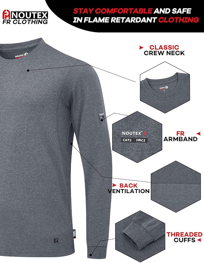 FR Shirts for Men 5.5oz Lightweight Bird's Eye Mesh Back Panel for Ventilation Long Sleeve CAT2 Fire Resistant Shirts