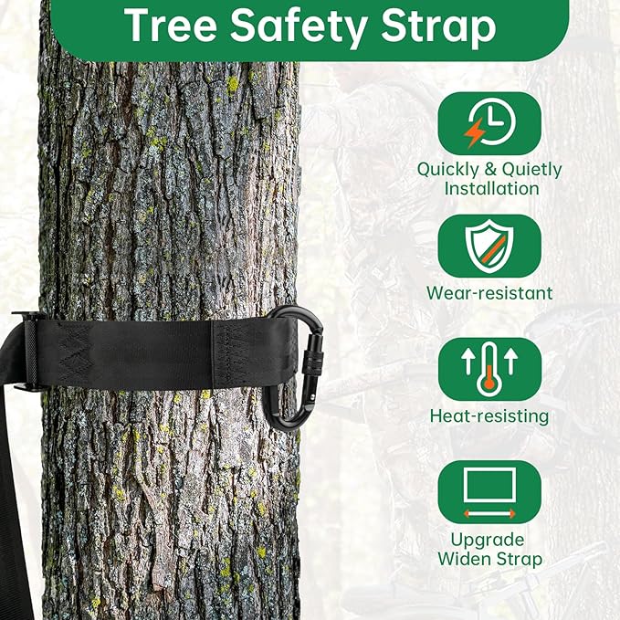 Quick-Connect Tree Strap for Hunter Safety System, Climbing Tree Stand Hunting Harness Belt with Safety Carabiner, Outdoor Hunting Equipment Accessories