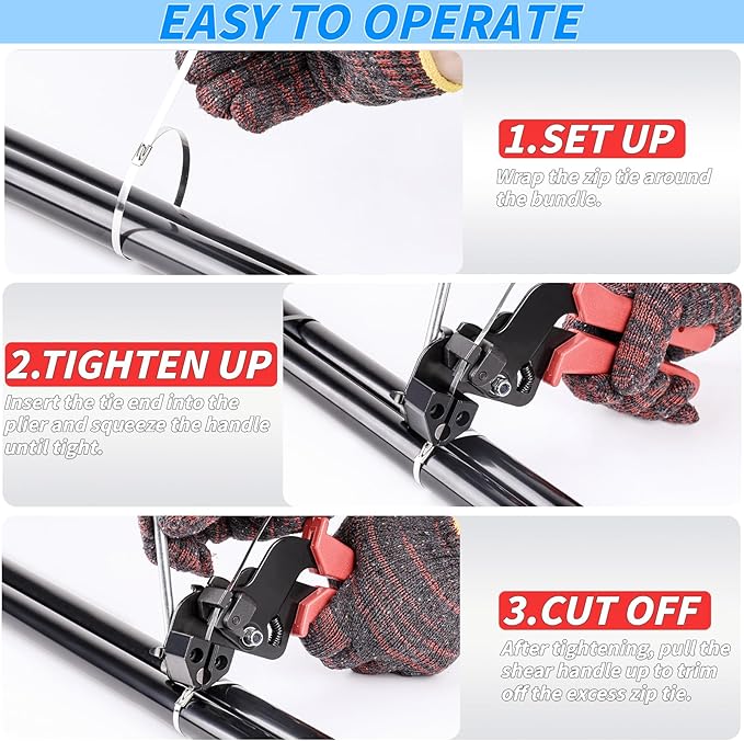 400PCS Metal Zip Ties Gun Kit, 6/8/12 Inch Heavy Duty Metal Zip Ties, Multi-Purpose Self-Locking Cable Tie Tool Set for Vehicles Farms Plants Fences Pipe Bundling, Scissors