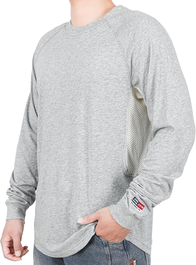 BOCOMAL FR Shirts for Summer Vented Mesh Loose Fit 4oz EX Lightweight Flame Resistant Base Layer CAT1 Crew Shirt