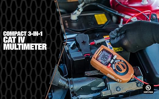 Southwire Multimeter Compact 3-in-1 - Built-In Voltage Detector & Flashlight - 10 Functions, Auto-Reset Fuse - CAT IV 600V - UL Listed