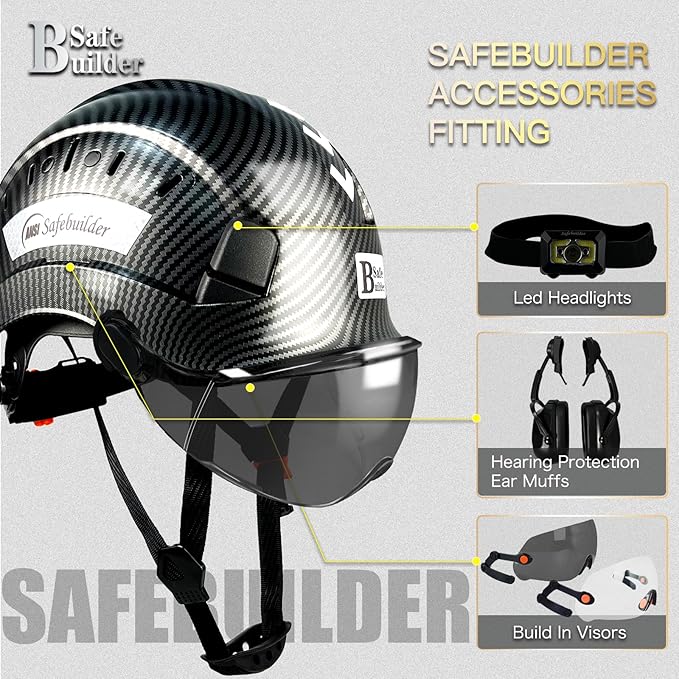 Construction Safety Helmet with Visor ABS Hard Hat Adjustable Ventilation Hardhats Industrial Work Head Protection for Men Certified ANSI/ISEA Z89.1