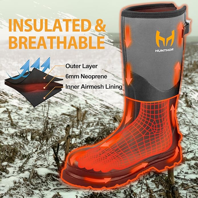 Rubber Work Boots, Puncture-Proof with Steel Toe & Shank, Waterproof Insulated 6mm Neoprene Hunting Boots for Farming, Construction, Gardening, Fishing, Outdoor Work (Size 6-14)