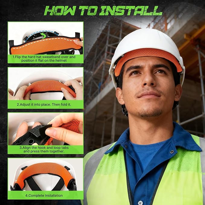 Aolamegs Hard Hat Sweatband - 3pcs Washable Hard Hat Sweat Bands,Flame Retardant Cotton Construction Hardhat Liners for Men,3-Layer Welding Helmet Sweatband,Hard Hat Accessories for Welding Headgear