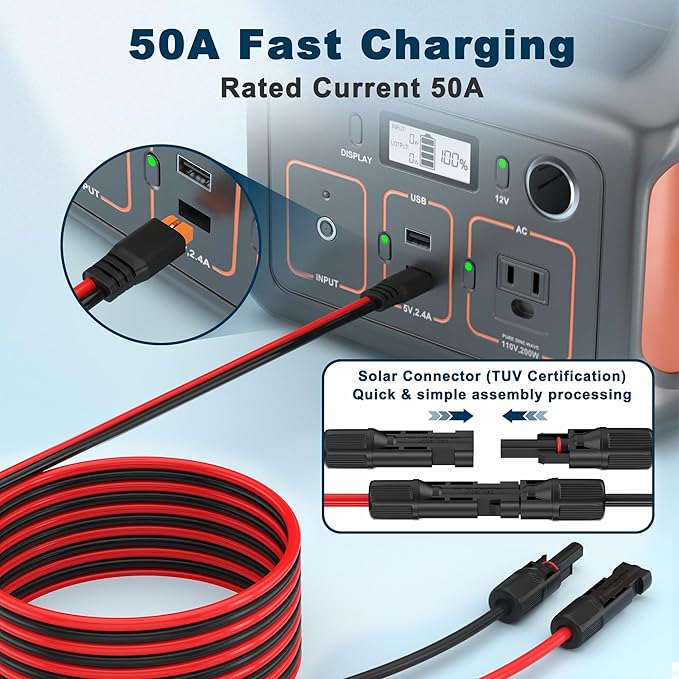 5FT Solar Connector to XT60i Adapter Extension Cable, 12AWG Solar Panel to XT60i Charge Extension Cable (5FT)