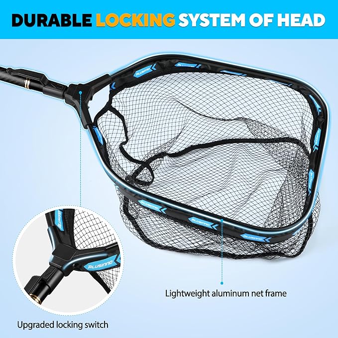 PLUSINNO Floating Fishing Net with Telescoping Handle, Carbon Fiber Ultralight Long Fish Net, Collapsible Landing Net 6.56/7.86Ft, Fishing Gear Kayak Accessories for Bass Trout Salmon