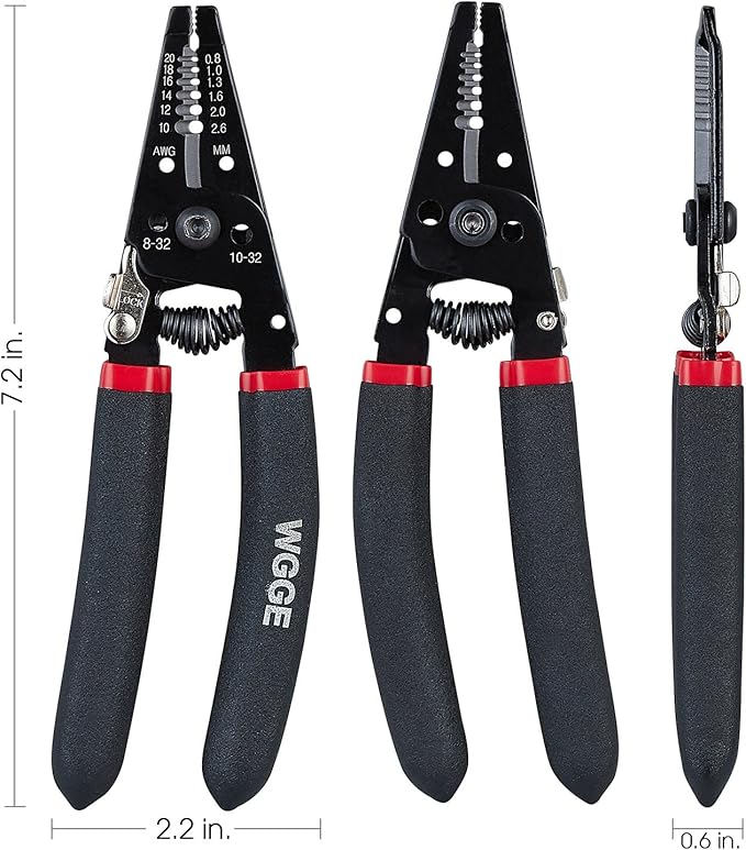 WGGE WG-013 Wire Stripper and Cutter 7'',Cuts, strips wire and loops 10-20 AWG Solid and (0.8-2.6mm) Stranded