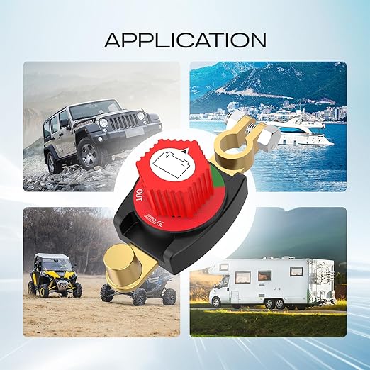 Top Post Battery Disconnect Switch, CNAODUN Battery Disconnect Switch12-48V, Car Battery Disconnect Switch for Car RV Boat and Vehicle(On/Off) Knob Removable