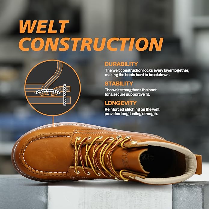 Work Boots for Men Waterproof Soft Toe Non Slip Comfortable Leather Workboots