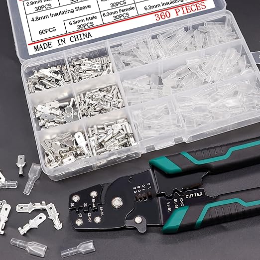 Twidec/360Pcs 2.8/4.8/6.3mm Quick Splice Male and Female Wire Spade Connector Crimp Terminal Block Assortment Kit with Insulating Sleeve for Electrical Wiring Car with Wire Crimper Tool