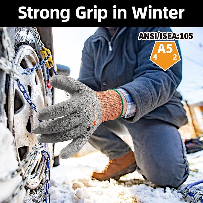 Schwer 12 Pairs Winter Work Gloves, ANSI A5 Cut Resistant Gloves with PU Coating, Freezer Glove for Outdoor Cold Weather, Thermal Insulated, Non Slip, Durable, XXL, CR3088-W