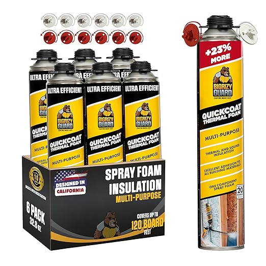 Upgraded v2.0 Closed Cell Spray Foam Insulation - 32.8 oz Can, DIY Wide Polyurethane Expanding Sealant for Garage Door, Attic, Covers 120 Board Feet (6 Pack, Gun & Cleaner Not Included)