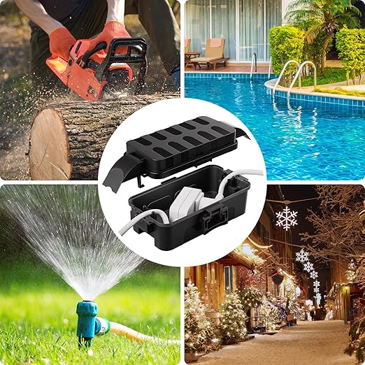 Flemoon [2 Pack] IP55 Small Outdoor Electrical Box Waterproof (Inner 5.9 x 3.2 x 1.8inch), Extension Cord Cover with Detachable Awning Covers for Plug, Outlet, Holiday Lights, Black