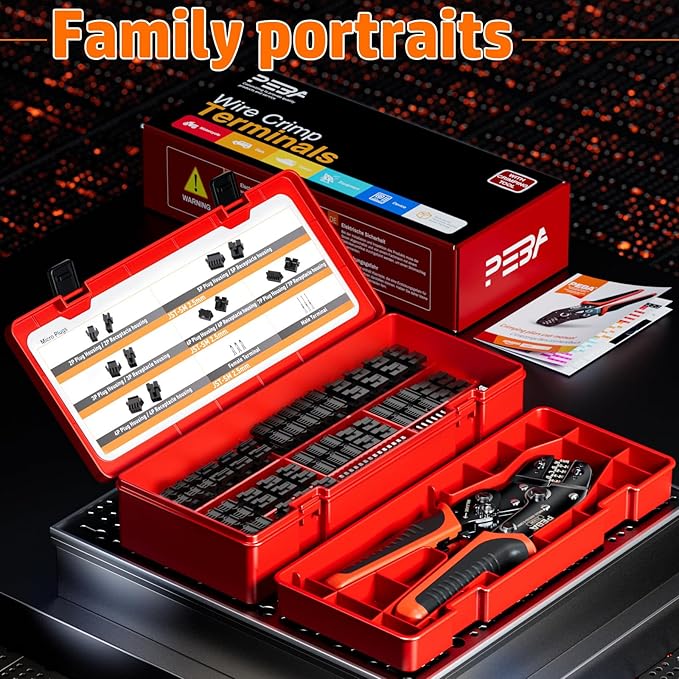 PEBA Crimping Tool and JST Connector Kit - 14 Types of 2.5 mm JST-SM Connectors & Crimp Pins, 2/3/4/5/6/7-pin JST Housings and Contacts, for DIY Electronics - Suitable for AWG 32-20 Wires