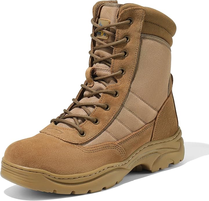 NORTIV 8 Men's Military Tactical Work Boots Side Zipper Leather Motorcycle Combat Boots Trooper