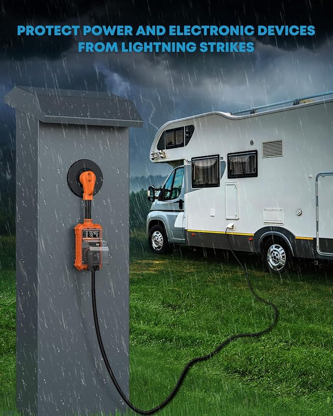 Kohree RV Surge Protector 50 Amp, RV Power Surge Voltage Protection, RV Adapter Plug with Real-Time Circuit Analyzer Smart Auto Shut Off LED Large Screen for Travel Trailers Camper, 50A 16000J-Orange
