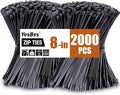 2000 PCS Zip Ties 8 Inch, Cable Ties 40lbs Tensile Strength, Black Zip Ties for Indoor and Outdoor Use, UV Resistant Wire Ties