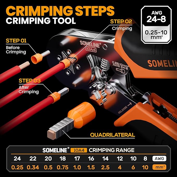 SOMELINE Ferrule Crimping Tool Kit,Self-Adjusting Pliers for wire ferrules AWG 24-8, With 9 Sizes Insulated Wire Ferrules Terminals,Square Crimp Connector Assortment Kit (GX9-4)