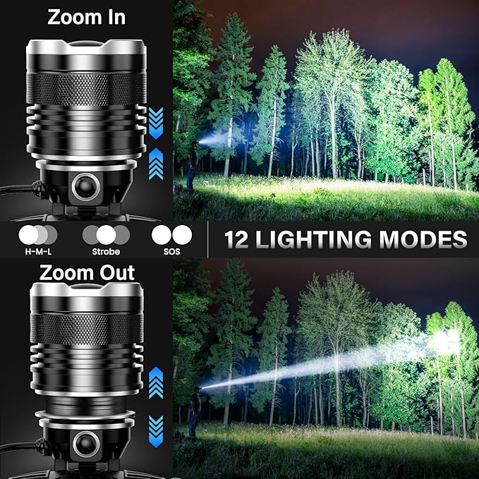 AKNEAR LED Rechargeable Headlamp 99000 High Lumens, 95 Hours Endurance Head Lamp with Zoomable & 12 Modes & IPX7 Waterproof & 125° Adjustable, Super Bright Head Light for Outdoor, Camping, Hard Hat