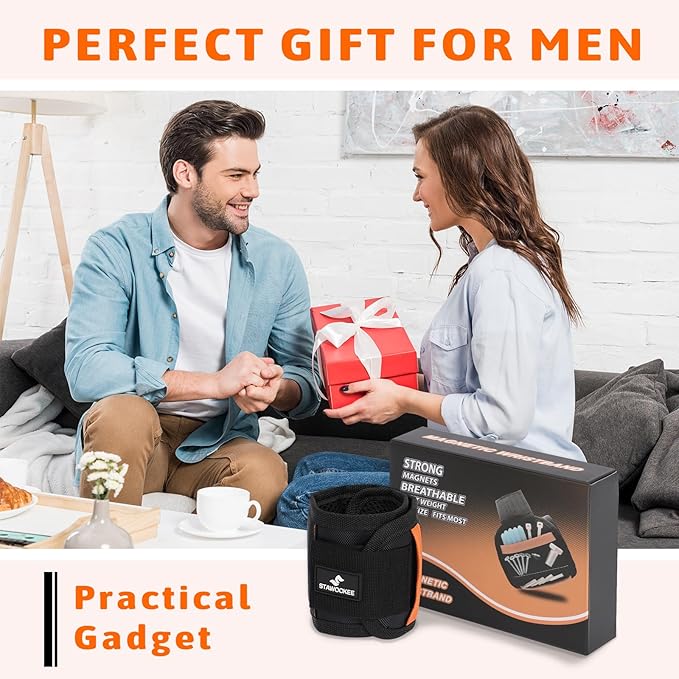 Magnetic Wristband for Holding Screws, Nails, Drill Bits - 15 Powerful Magnets Tool Belt, 3rd Helping Hand Tool - Cool Gadgets Gifts for Men, Dad, Husband, Father's Day, Christmas Stocking Stuffers