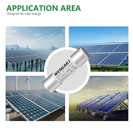Wengart Solar Fuses WGPV-30,DC1000V 25Amp,10x38mm,I133kA,Fast Photovoltaic Fuses for Solar Photovoltaic Applications,10pcs