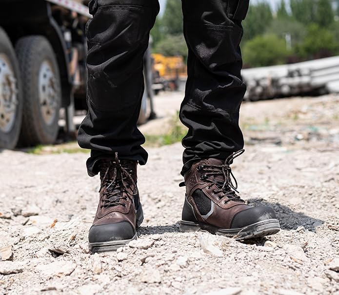 MWORK 6" Work Boots For Men Leather ASTM F2413-18 Composite Safety Toe EH Rated Arch Support Anti Fatigue
