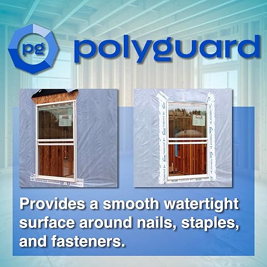 POLYGUARD WindowSeal Window and Door Flashing Tape, 6 in x 100 ft Roll, 20 mil Thick, Self-Sealing & Self-Adhering Waterproof Barrier, Pack of 4