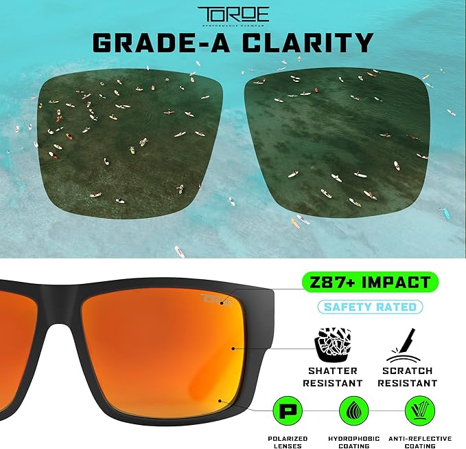TOROE Z87+ Polarized Safety Sunglasses Matte Black TR90 Frame, ANSI Rated Lens