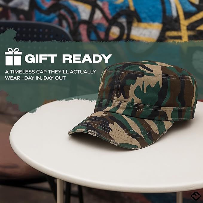 Funky Junque Distressed Military Hat – Newsboy Hats for Women, Short Brim Army Baseball Cap, Womens Cadet Hat Trendy Style