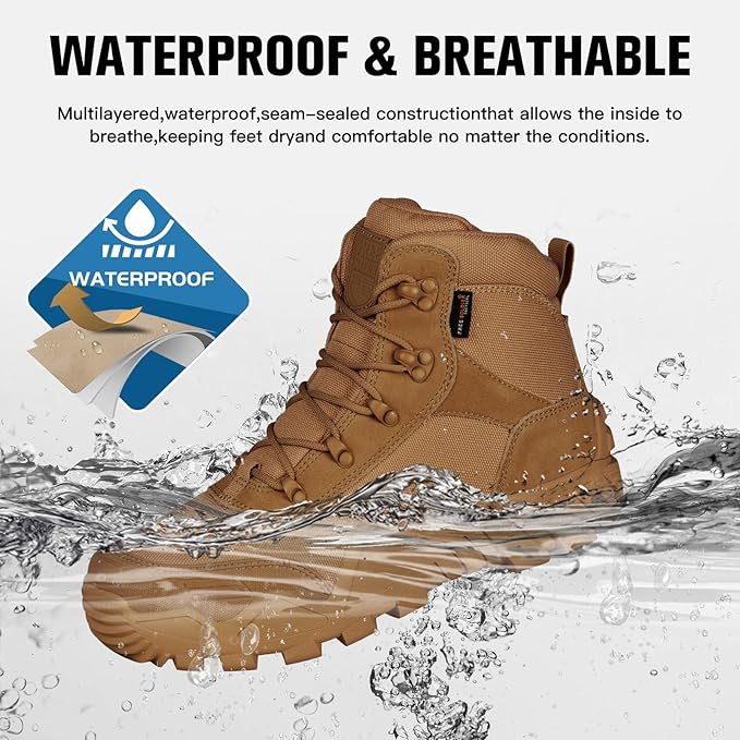FREE SOLDIER Men's Waterproof Hiking Boots Tactical Work Boots Outdoor Lightweight Military Boots