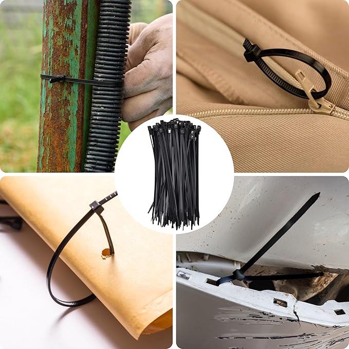Bolt Dropper 1000-Piece Set of 8 Inch Black Zip Ties Heavy Duty - Self-Locking, UV-Resistant Nylon Cable Ties for Indoor and Outdoor Use, Ideal for Organizing, Securing, and Bundling Wires and Cables
