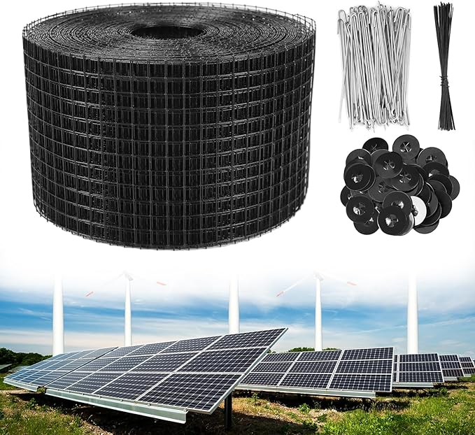 QWORK 6" x 100' Solar Panel Bird Guard – Heavy-Duty Galvanized Steel with PVC Coating – Includes 70 Stainless Steel Fastener Clips for Easy Installation – 1/2 Inch Mesh for Perimeter Protection