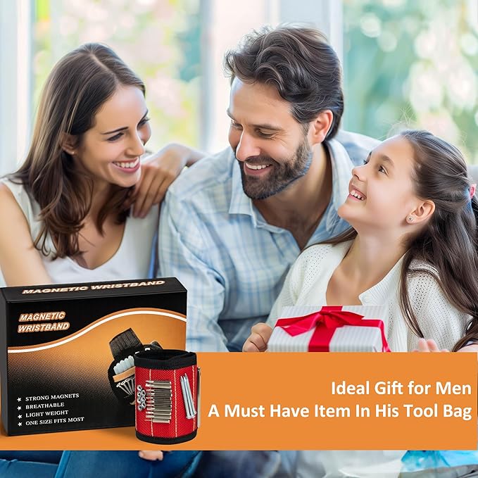 Magnetic Wristband For Tools, Wrist Magnet For Screws Nails And Drill Bits, Valentine's Day gifts For Men, Gadget Gift For Dad Him Husband Who Have Everything Wants Nothing, 2 Pack