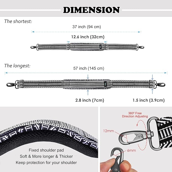 ZINZ Bag Shoulder Strap, Padded Adjustable Shoulder Strap Replacement