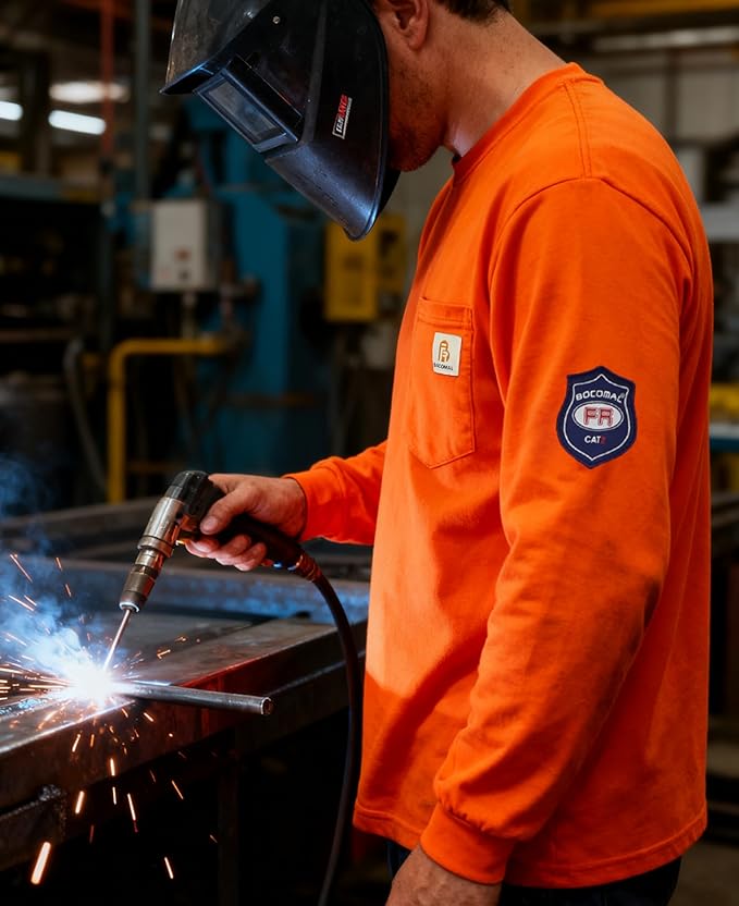 BOCOMAL FR Shirts Lightweight Classic Crew Long Sleeve Fire Resistant Shirt CAT2