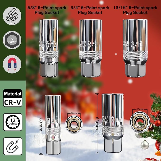 16PCS 3/8" Drive Torque Wrench with Magnetic Spark Plug Socket Set, ±3% Precision Dual Direction Torque Wrenches with 72-Tooth Dual Range Scales with Ft.Lbs and N.m(5-45ft.lb/6.8-61Nm)